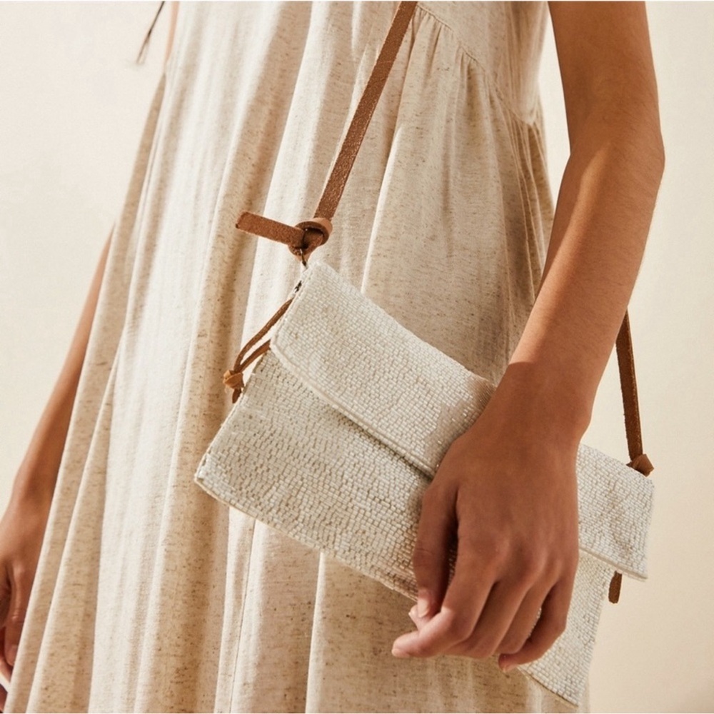 Free People Plus One Embellished Beaded Crossbody Bag  Ivory
